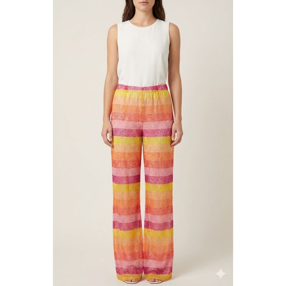 NWT Show Me Your Mumu Striped Flare Leg Pants Fiesta Sunset Lined Hidden Zip